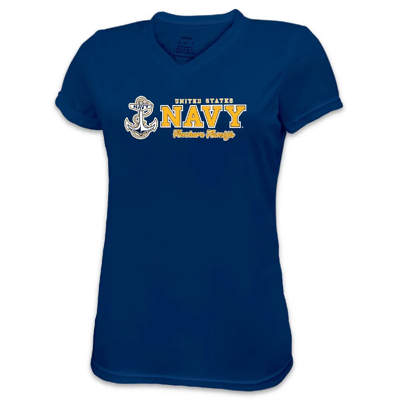 Navy Ladies Anchors Aweigh Performance T-Shirt Chenille Blend Fleece Blend Nylon Blend