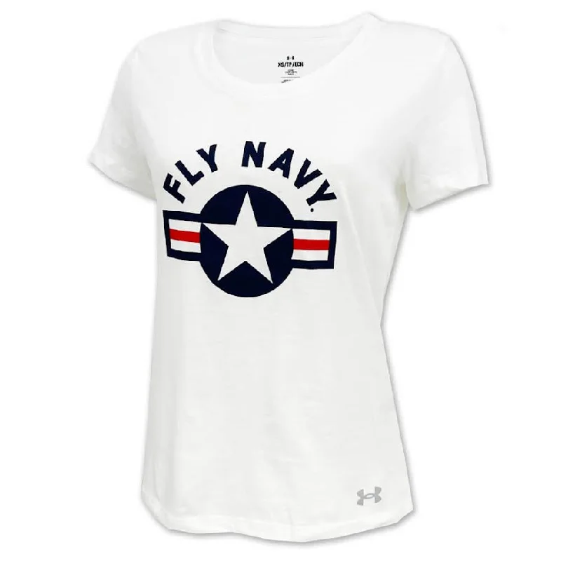 Navy Ladies Under Armour Fly Navy T-Shirt (White) Solid Color Striped Floral