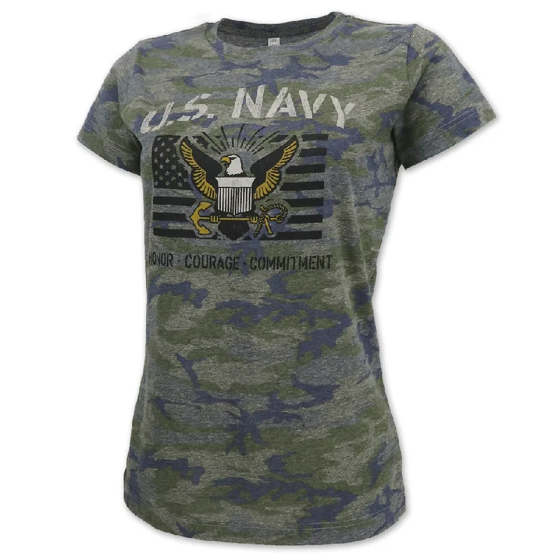 Navy Ladies Vintage Stencil T-Shirt (Camo) Plaid T-Shirt Polka Dot Checkered