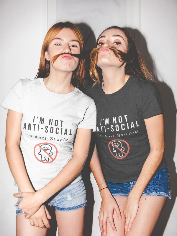 "I Am Not Anti-Social" Short-Sleeve Unisex T-Shirt (Black/Navy) Chenille Brocade Lace "I Am Not Anti-Social" Short-Sleeve Unisex T-Shirt (Black/Navy) Chenille Brocade Lace