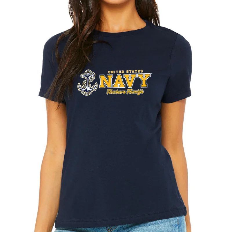 United States Navy Ladies Anchors Aweigh T-Shirt Terry Blend Velvet Blend Canvas Blend United States Navy Ladies Anchors Aweigh T-Shirt Terry Blend Velvet Blend Canvas Blend