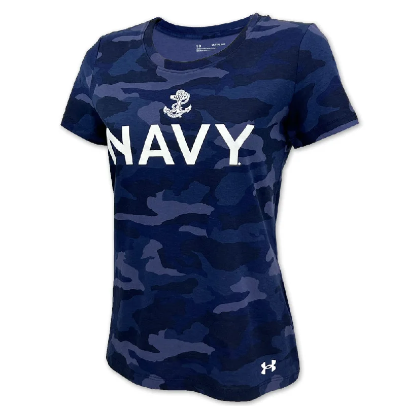 Navy Ladies Under Armour Cotton Camo T-Shirt Zippered Front Buttoned Front Snap Front
