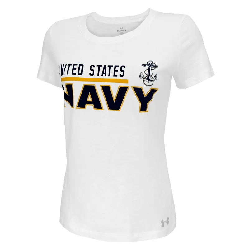 United States Navy Ladies Under Armour T-Shirt (White) Elasticated Padded Insulated