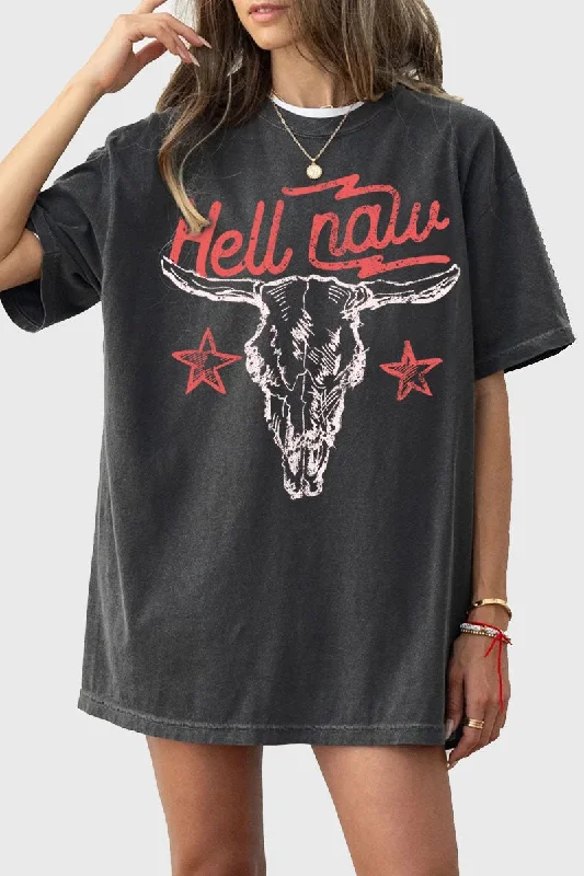 Hell Naw Oversized Graphic Tee Mesh Fabric Canvas Fabric Denim Fabric