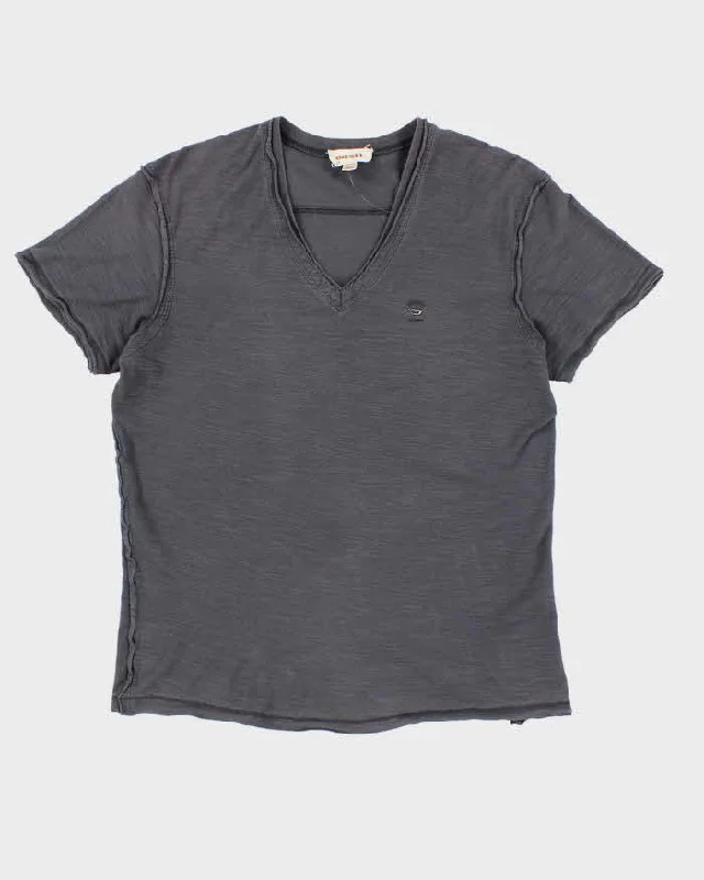 Womens Stone Grey Diesel V Neck T-Shirt - M Solid Print Embellished