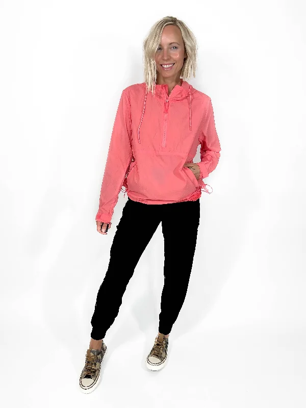 MONO B Bryce Water Resistant Active 1/2 Zip Jacket- WATERMELON-FINAL SALE Denim Fabric Leather Fabric Suede Fabric MONO B Bryce Water Resistant Active 1/2 Zip Jacket- WATERMELON-FINAL SALE Denim Fabric Leather Fabric Suede Fabric