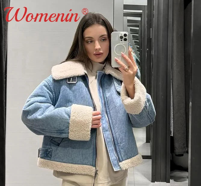 Znbbw Lambs Wool Denim Women Cropped Jacket Casual Thicken Long Sleeve Zipper Coat Autumn 2024 Fashion Vintage Fleece Lady Top Wool Jacket Cashmere Jacket Tweed Jacket Znbbw Lambs Wool Denim Women Cropped Jacket Casual Thicken Long Sleeve Zipper Coat Autumn 2024 Fashion Vintage Fleece Lady Top Wool Jacket Cashmere Jacket Tweed Jacket