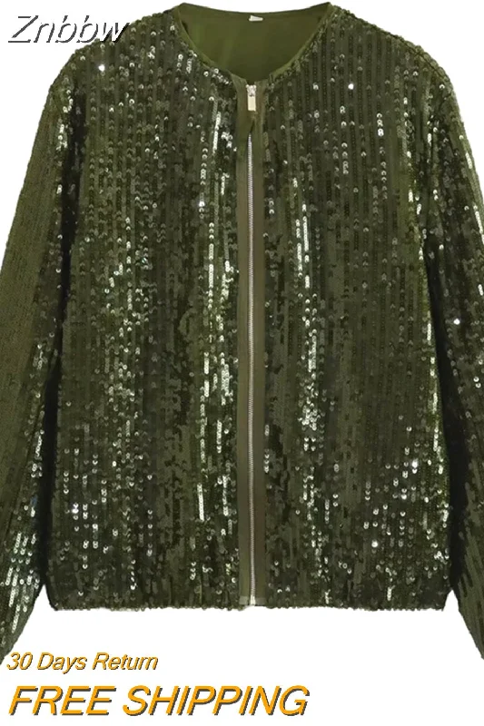 Znbbw TRAF Women Fashion Front Zipper Sequin Bomber Jacket Coat Female Casual O-Neck Long Sleeves With Pockets Loose Chic Top A-Line Jacket Boat Neck Shawl Collar Znbbw TRAF Women Fashion Front Zipper Sequin Bomber Jacket Coat Female Casual O-Neck Long Sleeves With Pockets Loose Chic Top A-Line Jacket Boat Neck Shawl Collar