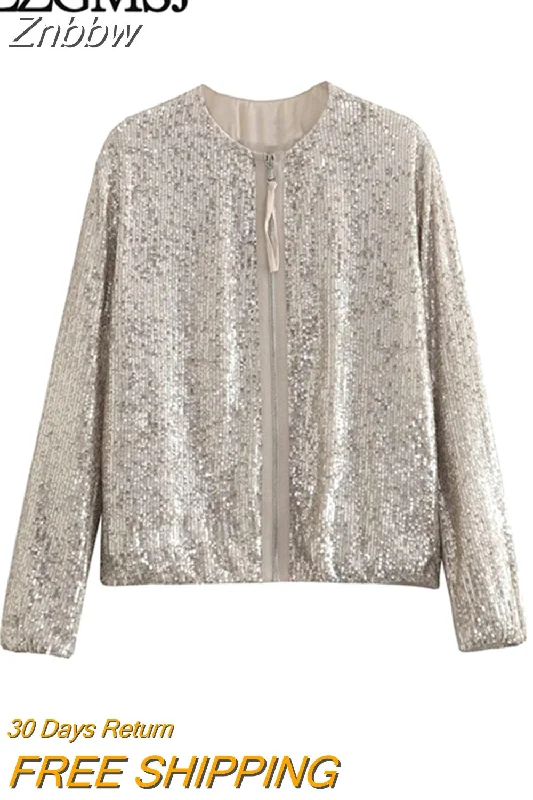Znbbw TRAF Y2K Sequins Women Loose Bomber Jacket 2023 Summer Wrist Sleeve Zipper Coat Female Crop Top Outwear Thin Front Pockets Side Pockets Patch Pockets Znbbw TRAF Y2K Sequins Women Loose Bomber Jacket 2023 Summer Wrist Sleeve Zipper Coat Female Crop Top Outwear Thin Front Pockets Side Pockets Patch Pockets