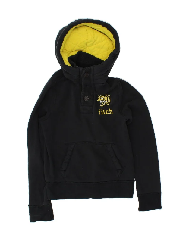 ABERCROMBIE & FITCH Boys Button Neck Hoodie Jumper 13-14 Years XL Black Hoodie with Double Zipper Versatile Adjustable ABERCROMBIE & FITCH Boys Button Neck Hoodie Jumper 13-14 Years XL Black Hoodie with Double Zipper Versatile Adjustable