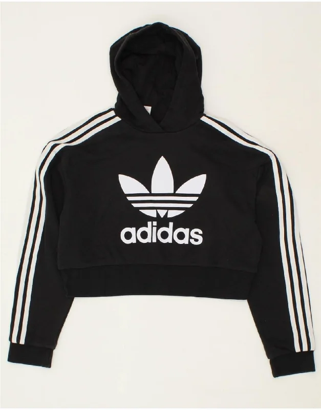 ADIDAS Girls Graphic Crop Hoodie Jumper 11-12 Years Black Cotton Hoodie with Side Slits Relaxed Casual ADIDAS Girls Graphic Crop Hoodie Jumper 11-12 Years Black Cotton Hoodie with Side Slits Relaxed Casual