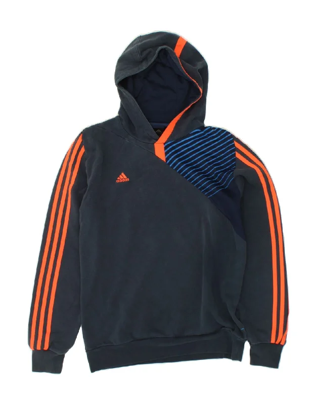 ADIDAS Mens Hoodie Jumper Medium Navy Blue Striped Cotton Hoodie with Oversized Fit Loose Comfortable ADIDAS Mens Hoodie Jumper Medium Navy Blue Striped Cotton Hoodie with Oversized Fit Loose Comfortable