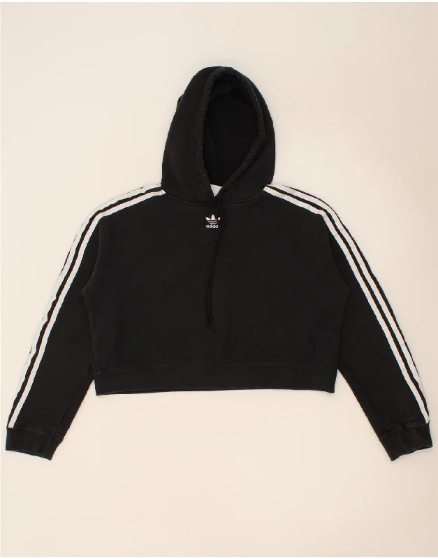 ADIDAS Womens Oversized Crop Hoodie Jumper UK 8 Small Black Cotton Hoodie Jacket Zipper Layering ADIDAS Womens Oversized Crop Hoodie Jumper UK 8 Small Black Cotton Hoodie Jacket Zipper Layering