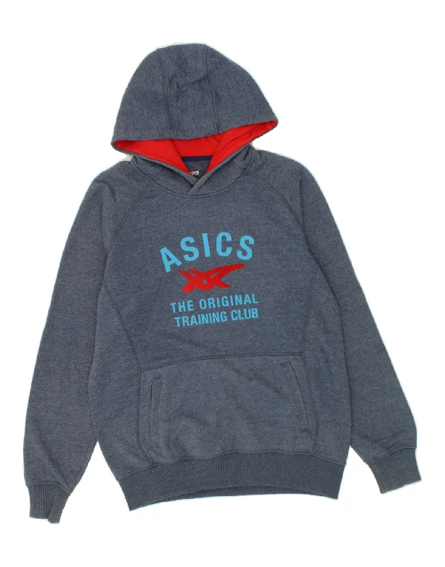 ASICS Mens Graphic Hoodie Jumper Large Blue Cotton Hoodie with Raglan Sleeves Sporty Comfortable ASICS Mens Graphic Hoodie Jumper Large Blue Cotton Hoodie with Raglan Sleeves Sporty Comfortable
