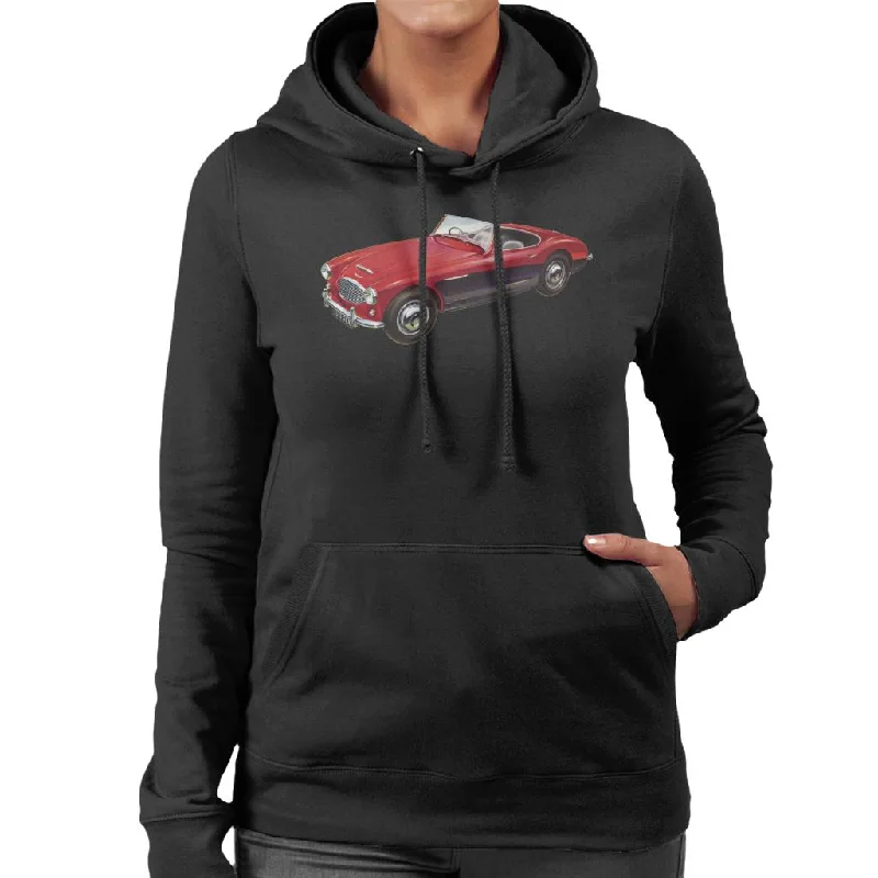 Austin Healey 3000 Mark II Red British Motor Heritage Women's Hooded Sweatshirt Hoodie with Hem Ribbing Snug Secure Austin Healey 3000 Mark II Red British Motor Heritage Women's Hooded Sweatshirt Hoodie with Hem Ribbing Snug Secure