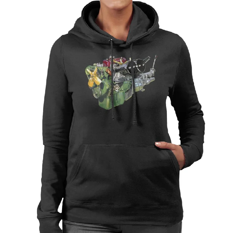 Austin Healey Engine British Motor Heritage Women's Hooded Sweatshirt Hoodie with Button Classic Timeless Austin Healey Engine British Motor Heritage Women's Hooded Sweatshirt Hoodie with Button Classic Timeless