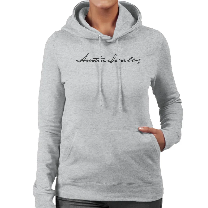 Austin Healey Handwriting Logo British Motor Heritage Women's Hooded Sweatshirt Hoodie with Back Slit Movement Comfort Austin Healey Handwriting Logo British Motor Heritage Women's Hooded Sweatshirt Hoodie with Back Slit Movement Comfort