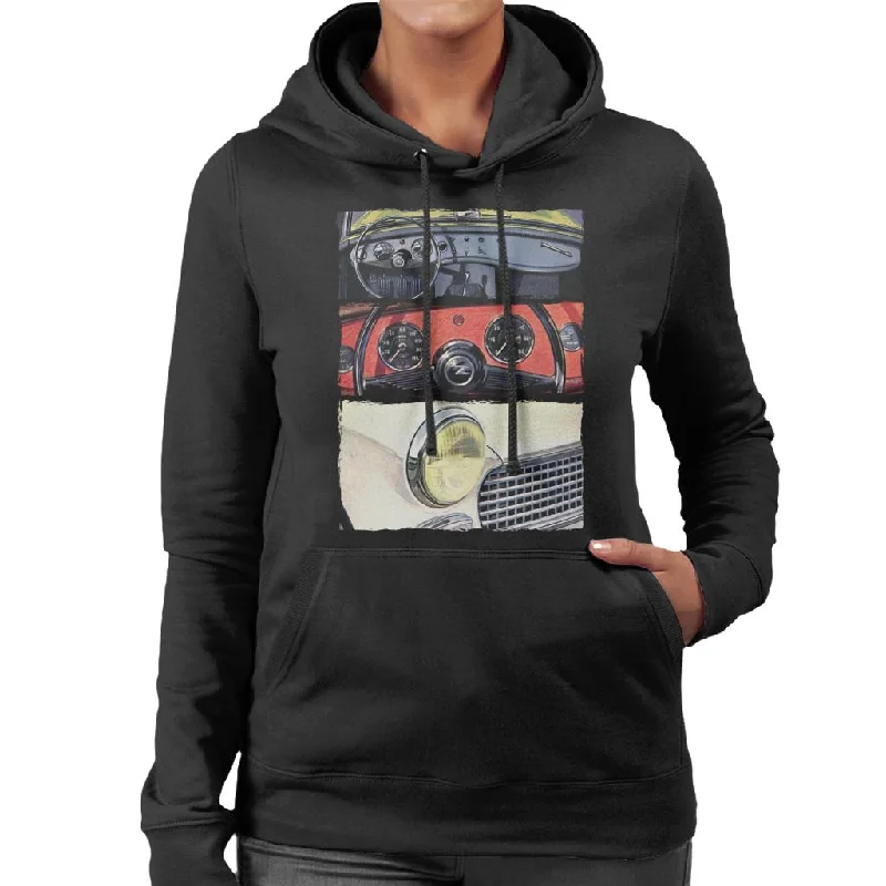 Austin Healey Montage British Motor Heritage Women's Hooded Sweatshirt Hoodie with Embroidery Detailed Premium Austin Healey Montage British Motor Heritage Women's Hooded Sweatshirt Hoodie with Embroidery Detailed Premium