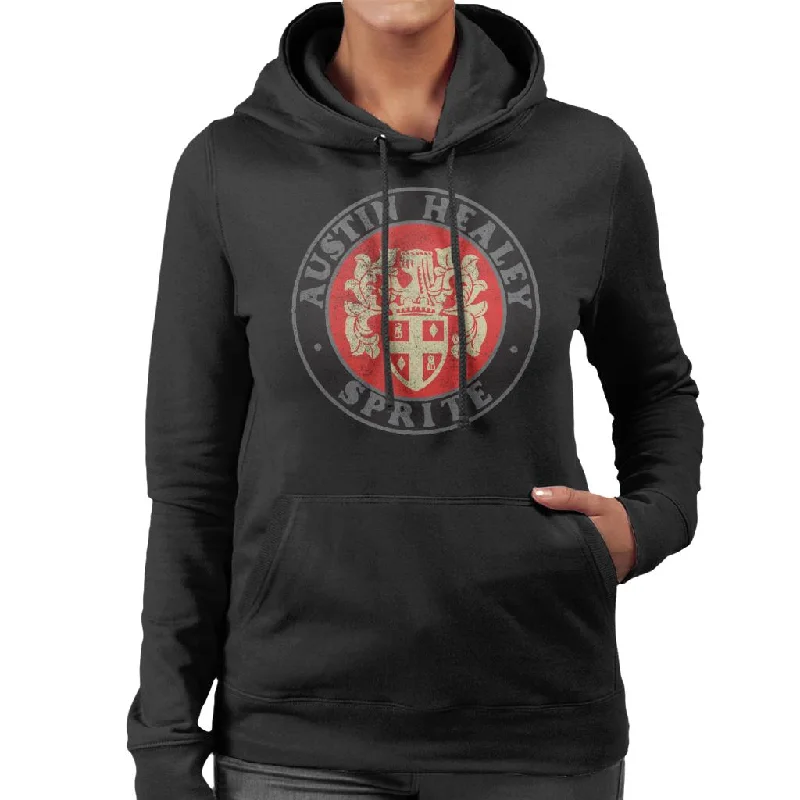 Austin Healey Sprite Logo British Motor Heritage Women's Hooded Sweatshirt Hoodie with Metallic Shiny Futuristic Austin Healey Sprite Logo British Motor Heritage Women's Hooded Sweatshirt Hoodie with Metallic Shiny Futuristic