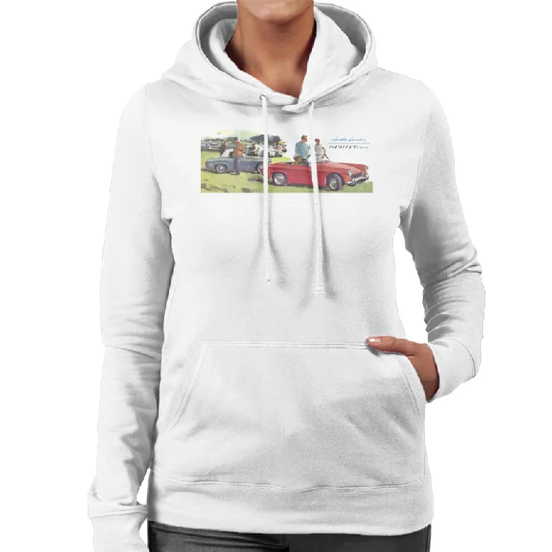 Austin Healey Sprite Mk II Race Day British Motor Heritage Women's Hooded Sweatshirt Hoodie with Set-In Sleeves Structured Classic Austin Healey Sprite Mk II Race Day British Motor Heritage Women's Hooded Sweatshirt Hoodie with Set-In Sleeves Structured Classic