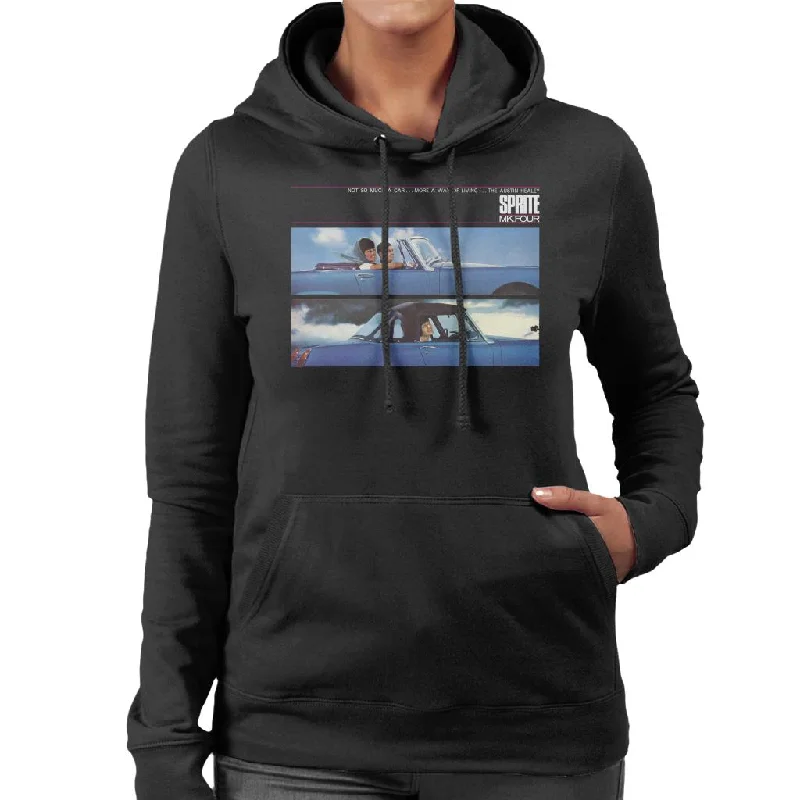 Austin Healey Sprite Mk IV A Way Of Living British Motor Heritage Women's Hooded Sweatshirt Hoodie with Frayed Bohemian Relaxed Austin Healey Sprite Mk IV A Way Of Living British Motor Heritage Women's Hooded Sweatshirt Hoodie with Frayed Bohemian Relaxed