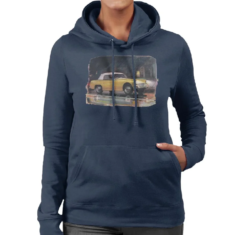Austin Healey Yellow British Motor Heritage Women's Hooded Sweatshirt Hoodie with Exposed Zipper Edgy Industrial Austin Healey Yellow British Motor Heritage Women's Hooded Sweatshirt Hoodie with Exposed Zipper Edgy Industrial