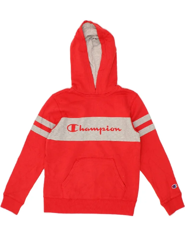 CHAMPION Boys Graphic Hoodie Jumper 10-11 Years Medium Red Colourblock Hoodie with Hood Adjustable Protection CHAMPION Boys Graphic Hoodie Jumper 10-11 Years Medium Red Colourblock Hoodie with Hood Adjustable Protection