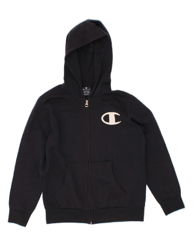 CHAMPION Boys Zip Hoodie Sweater 9-10 Years Medium Navy Blue Hoodie with Drawcord Adjustable Secure CHAMPION Boys Zip Hoodie Sweater 9-10 Years Medium Navy Blue Hoodie with Drawcord Adjustable Secure