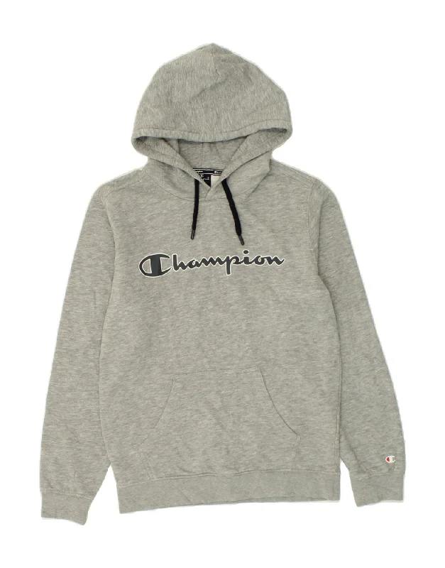 CHAMPION Mens Graphic Hoodie Jumper Small Grey Cotton Hoodie with Hidden Zipper Minimalist Clean CHAMPION Mens Graphic Hoodie Jumper Small Grey Cotton Hoodie with Hidden Zipper Minimalist Clean