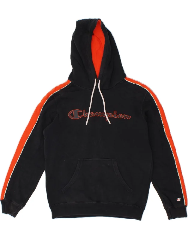 CHAMPION Mens Graphic Hoodie Jumper Small Navy Blue Colourblock Cotton Hoodie with Lining Warm Insulated CHAMPION Mens Graphic Hoodie Jumper Small Navy Blue Colourblock Cotton Hoodie with Lining Warm Insulated