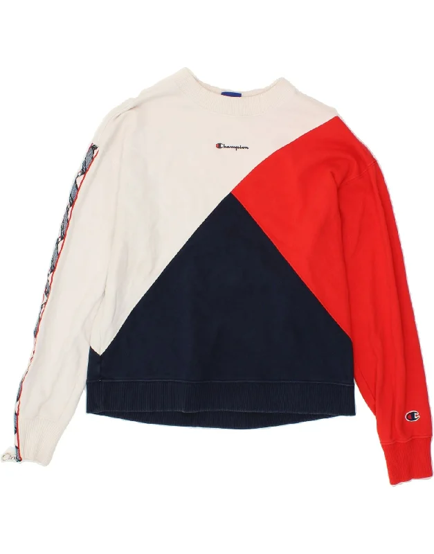 CHAMPION Womens Graphic Sweatshirt Jumper UK 10 Small Multicoloured Hoodie with Exposed Zipper Edgy Industrial CHAMPION Womens Graphic Sweatshirt Jumper UK 10 Small Multicoloured Hoodie with Exposed Zipper Edgy Industrial