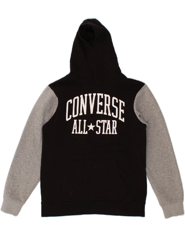 CONVERSE Boys Graphic Hoodie Jumper 13-14 Years XL Black Colourblock Hoodie with Slit Hem Functional Movement CONVERSE Boys Graphic Hoodie Jumper 13-14 Years XL Black Colourblock Hoodie with Slit Hem Functional Movement