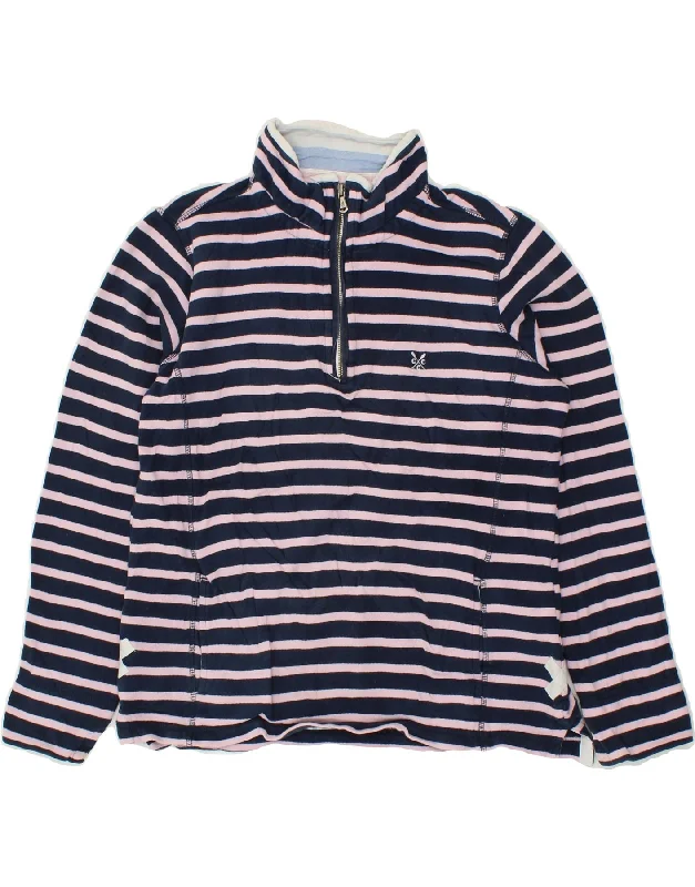CREW Womens Zip Neck Sweatshirt Jumper UK 10 Small Navy Blue Striped Hoodie with Side Slits Relaxed Casual CREW Womens Zip Neck Sweatshirt Jumper UK 10 Small Navy Blue Striped Hoodie with Side Slits Relaxed Casual