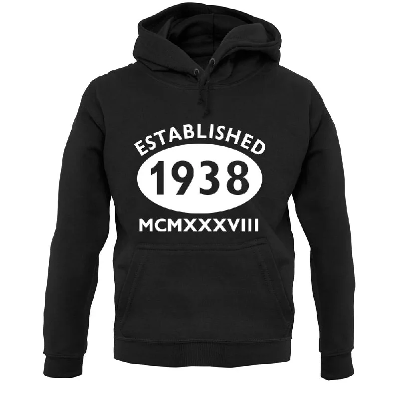 Established 1938 Roman Numerals Unisex Hoodie Hoodie with Belted Waist Structured Tailored Established 1938 Roman Numerals Unisex Hoodie Hoodie with Belted Waist Structured Tailored
