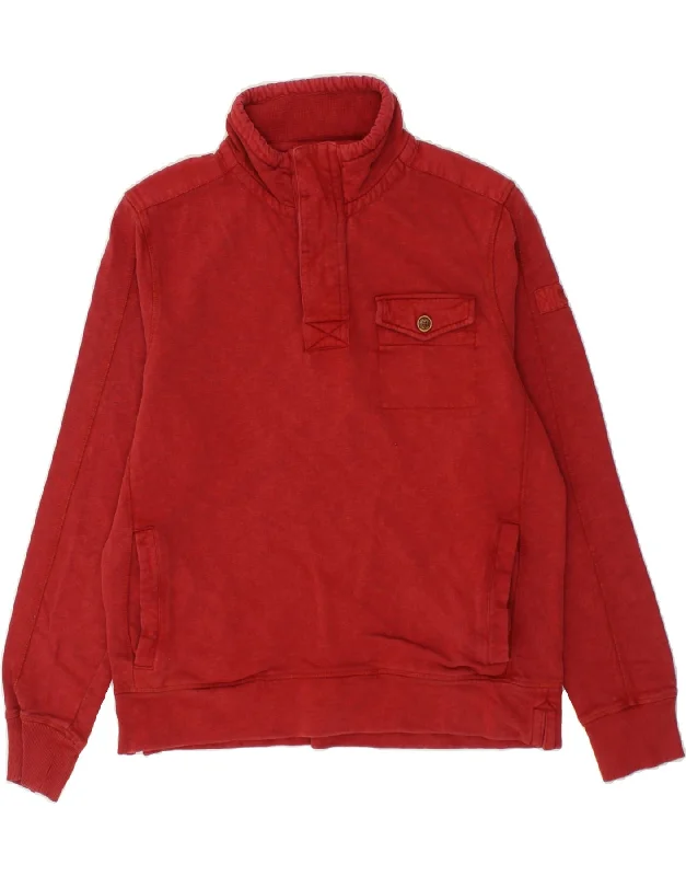 FAT FACE Mens Button Neck Sweatshirt Jumper Medium Red Cotton Hoodie with Distressed Vintage Worn FAT FACE Mens Button Neck Sweatshirt Jumper Medium Red Cotton Hoodie with Distressed Vintage Worn
