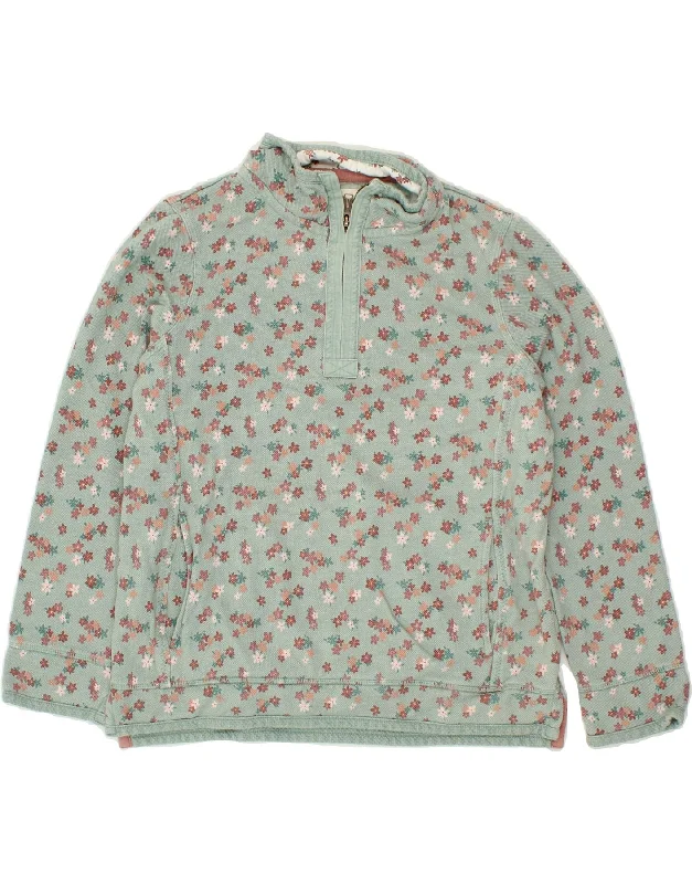 FAT FACE Womens Zip Neck Sweatshirt Jumper UK 14 Large Green Floral Hoodie with Hem Applique Textured Unique FAT FACE Womens Zip Neck Sweatshirt Jumper UK 14 Large Green Floral Hoodie with Hem Applique Textured Unique