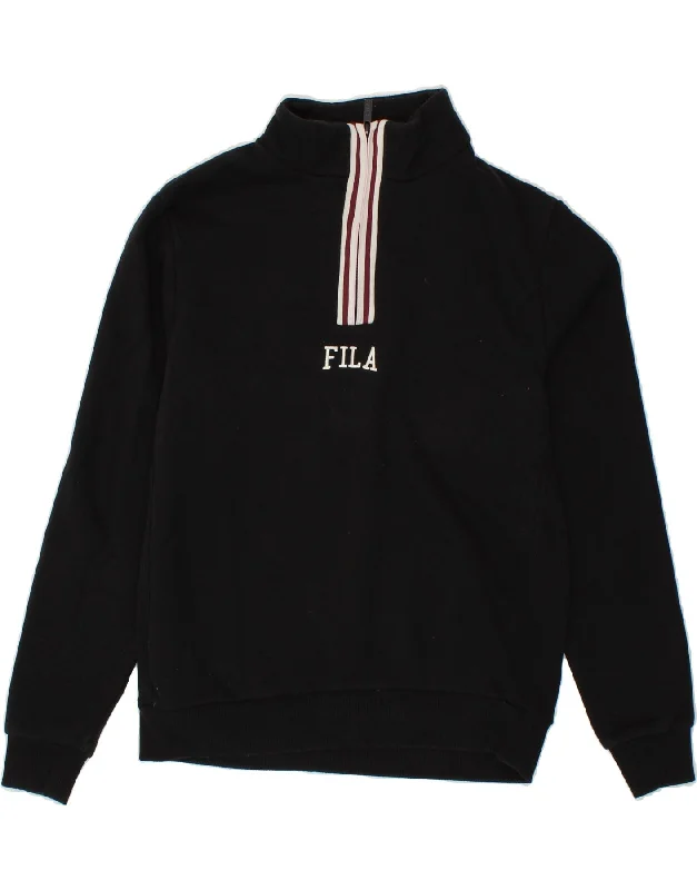 FILA Womens Zip Neck Sweatshirt Jumper UK 2 2XS Black Cotton Hoodie with Elastic Cuffs Stretchable Comfortable FILA Womens Zip Neck Sweatshirt Jumper UK 2 2XS Black Cotton Hoodie with Elastic Cuffs Stretchable Comfortable