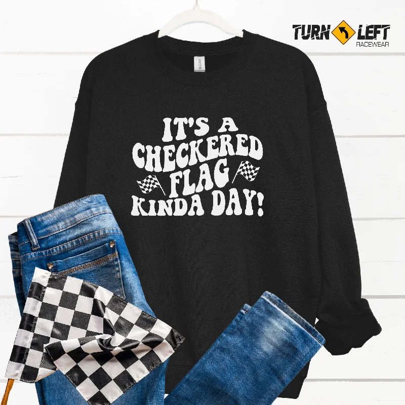 It's A Checkered Flag Kind Of Day Crewneck Sweatshirt Hoodie with Drop Shoulder Relaxed Streetwear It's A Checkered Flag Kind Of Day Crewneck Sweatshirt Hoodie with Drop Shoulder Relaxed Streetwear