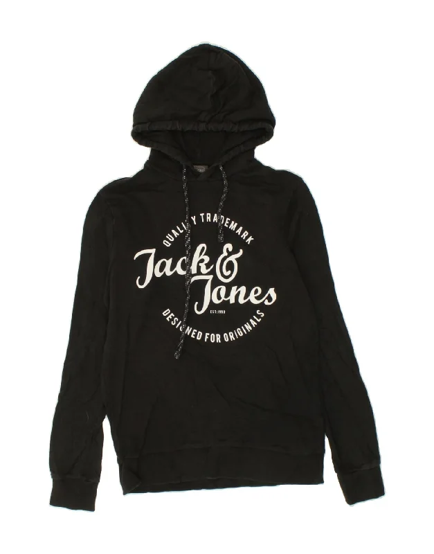 JACK & JONES Mens Graphic Hoodie Jumper Small Black Hoodie with Button Placket Classic Preppy JACK & JONES Mens Graphic Hoodie Jumper Small Black Hoodie with Button Placket Classic Preppy