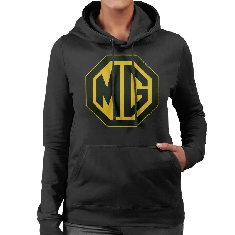 MG Black And Gold Logo British Motor Heritage Women's Hooded Sweatshirt Hoodie with Monochrome Minimalist Simple MG Black And Gold Logo British Motor Heritage Women's Hooded Sweatshirt Hoodie with Monochrome Minimalist Simple
