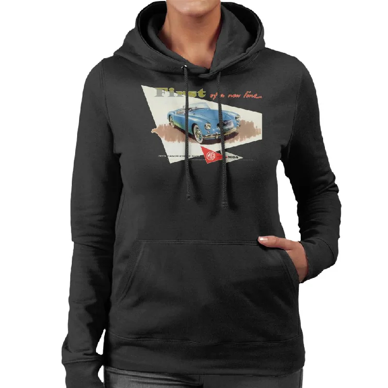 MG First Of A New Line British Motor Heritage Women's Hooded Sweatshirt Hoodie with Typography Text Message MG First Of A New Line British Motor Heritage Women's Hooded Sweatshirt Hoodie with Typography Text Message