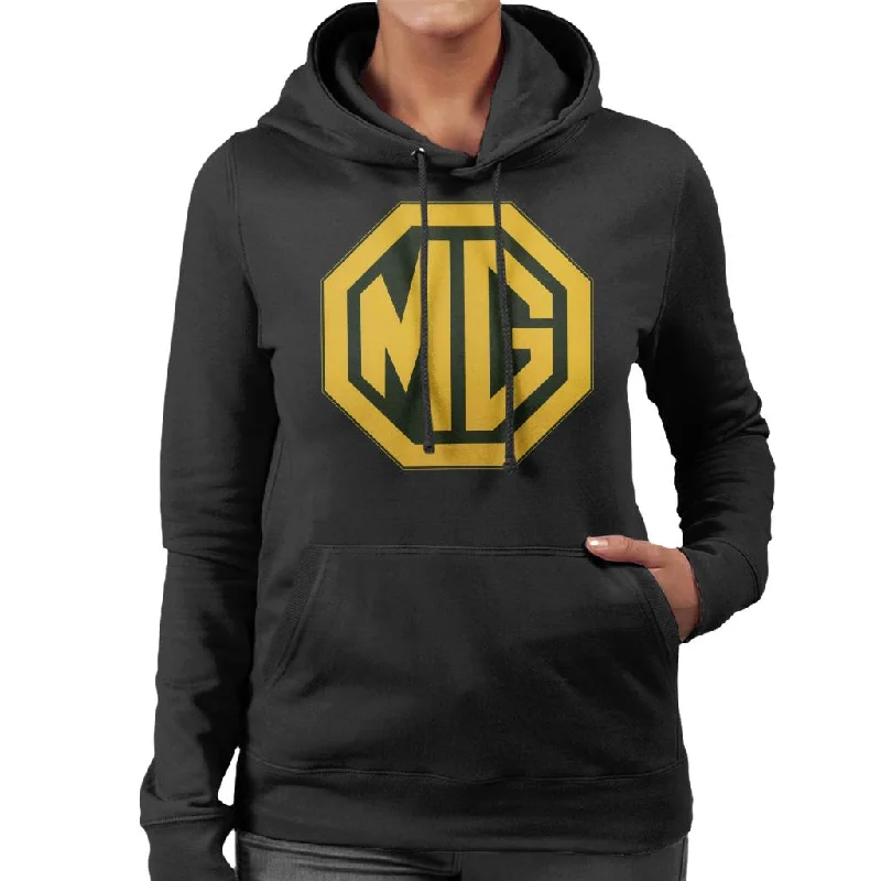 MG Gold Logo British Motor Heritage Women's Hooded Sweatshirt Hoodie with Drop Shoulder Relaxed Streetwear MG Gold Logo British Motor Heritage Women's Hooded Sweatshirt Hoodie with Drop Shoulder Relaxed Streetwear