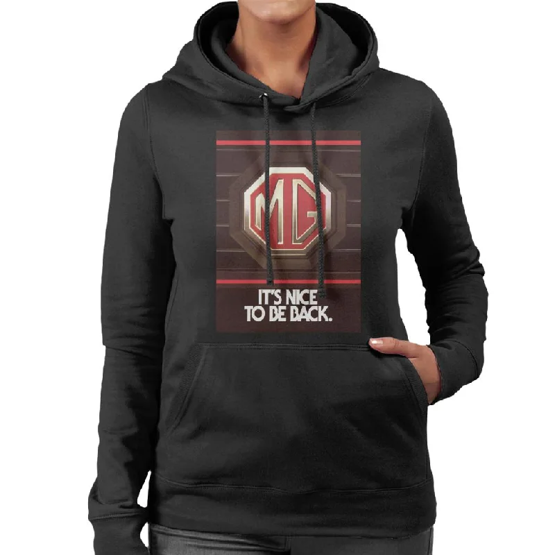 MG Its Nice To Be Back British Motor Heritage Women's Hooded Sweatshirt Hoodie with Mesh Breathable Sporty MG Its Nice To Be Back British Motor Heritage Women's Hooded Sweatshirt Hoodie with Mesh Breathable Sporty