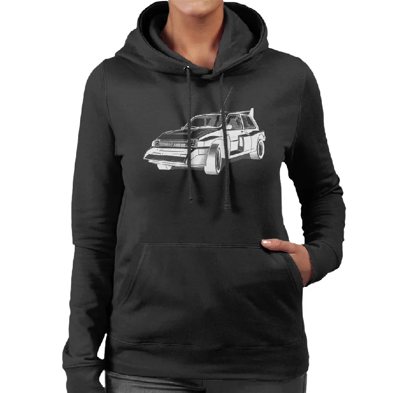 MG Metro 6R4 Black And White British Motor Heritage Women's Hooded Sweatshirt Hoodie with Hem Lace Feminine Delicate MG Metro 6R4 Black And White British Motor Heritage Women's Hooded Sweatshirt Hoodie with Hem Lace Feminine Delicate