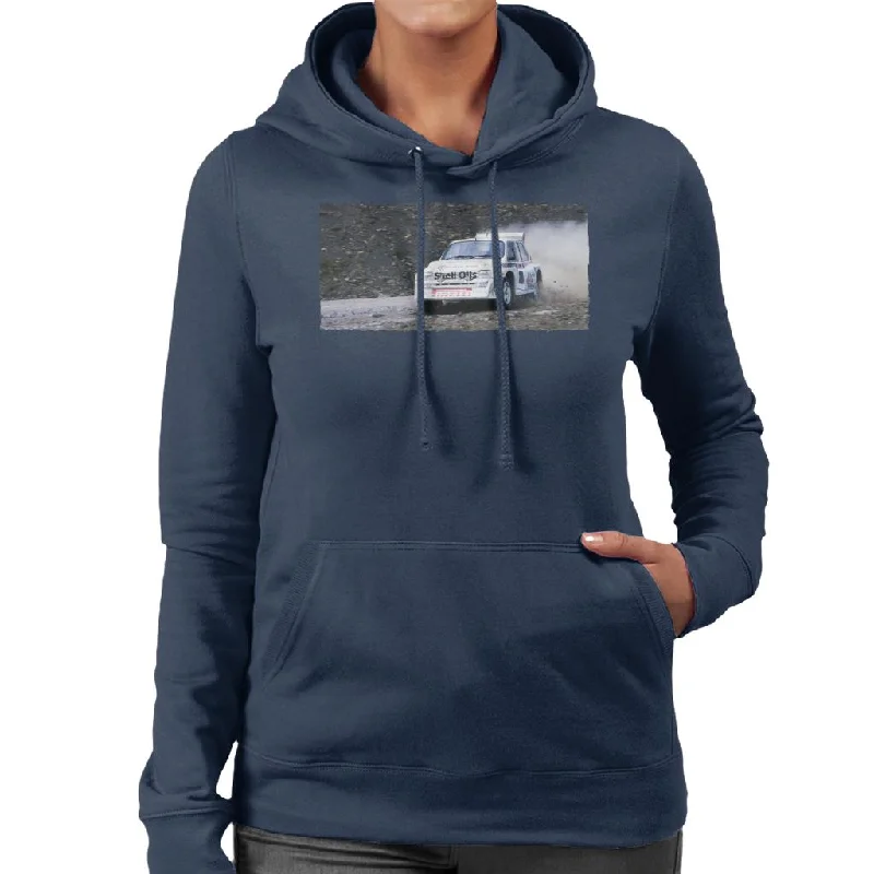 MG Metro 6R4 Drifting British Motor Heritage Women's Hooded Sweatshirt Hoodie with Hem Contrast Bold Stylish MG Metro 6R4 Drifting British Motor Heritage Women's Hooded Sweatshirt Hoodie with Hem Contrast Bold Stylish