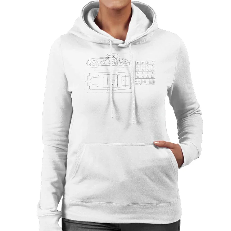 MG Schematic British Motor Heritage Women's Hooded Sweatshirt Hoodie with Pattern Geometric Abstract MG Schematic British Motor Heritage Women's Hooded Sweatshirt Hoodie with Pattern Geometric Abstract