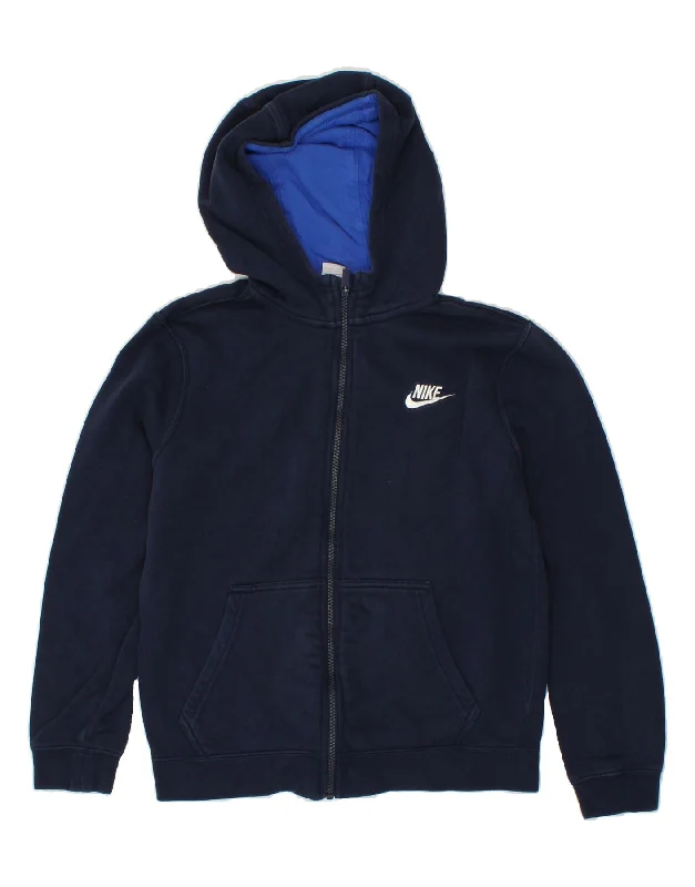 NIKE Boys Zip Hoodie Sweater 12-13 Years Large Navy Blue Cotton Hoodie with Front Slit Layering Stylish NIKE Boys Zip Hoodie Sweater 12-13 Years Large Navy Blue Cotton Hoodie with Front Slit Layering Stylish