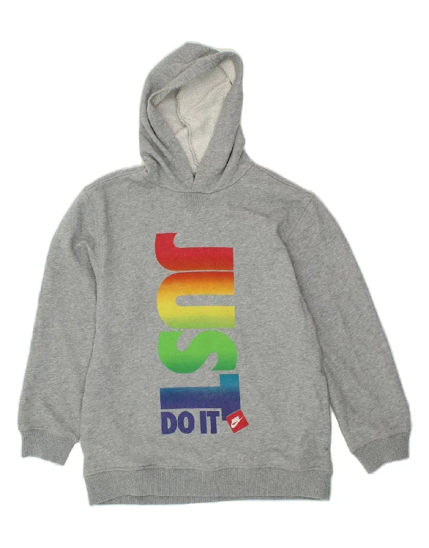 NIKE Girls Graphic Hoodie Jumper 12-13 Years Large Grey Cotton Hoodie with Half-Zip Sporty Casual NIKE Girls Graphic Hoodie Jumper 12-13 Years Large Grey Cotton Hoodie with Half-Zip Sporty Casual