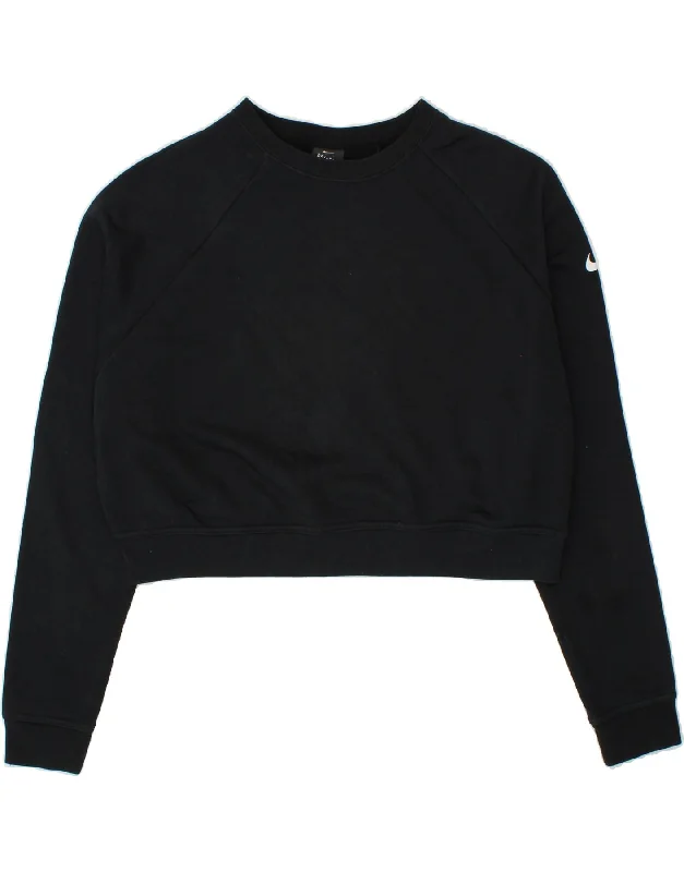 NIKE Womens Dri Fit Crop Sweatshirt Jumper UK 14 Medium Black Polyester Hoodie with Pocket Utility Practical NIKE Womens Dri Fit Crop Sweatshirt Jumper UK 14 Medium Black Polyester Hoodie with Pocket Utility Practical
