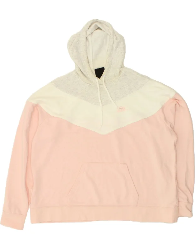 NIKE Womens Oversized Hoodie Jumper UK 18 XL Pink Colourblock Cotton Hoodie with Thumb Holes Functional Cozy NIKE Womens Oversized Hoodie Jumper UK 18 XL Pink Colourblock Cotton Hoodie with Thumb Holes Functional Cozy